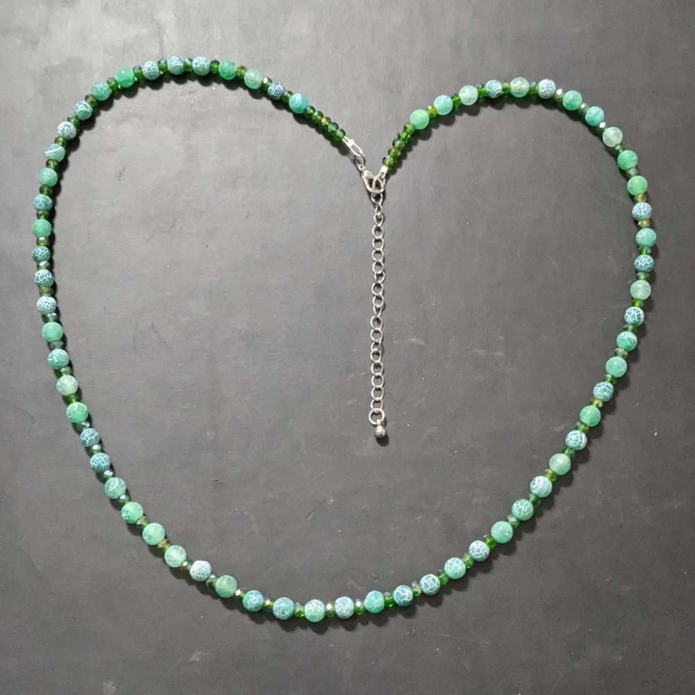Green Dragon Agate Gemstone and Faceted Crystal Beaded Statement Necklace